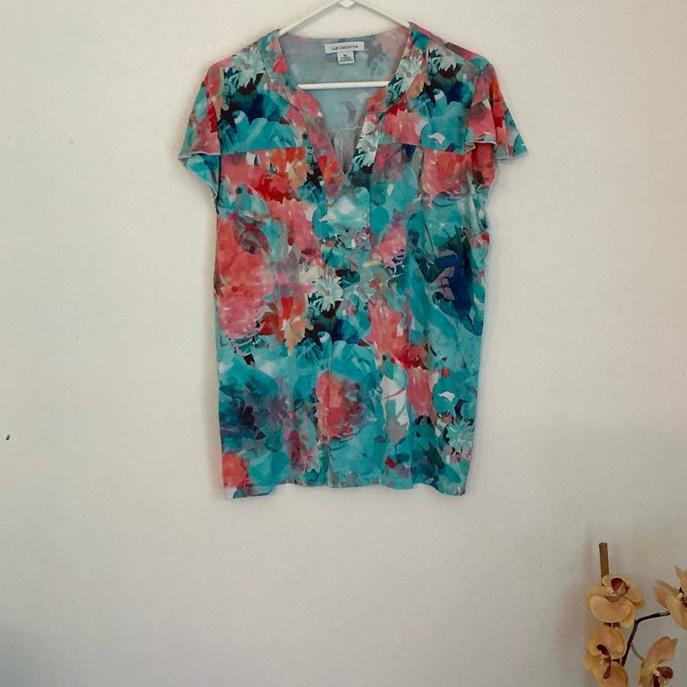 Liz Claiborne Top with Turquoise and Pink Shades